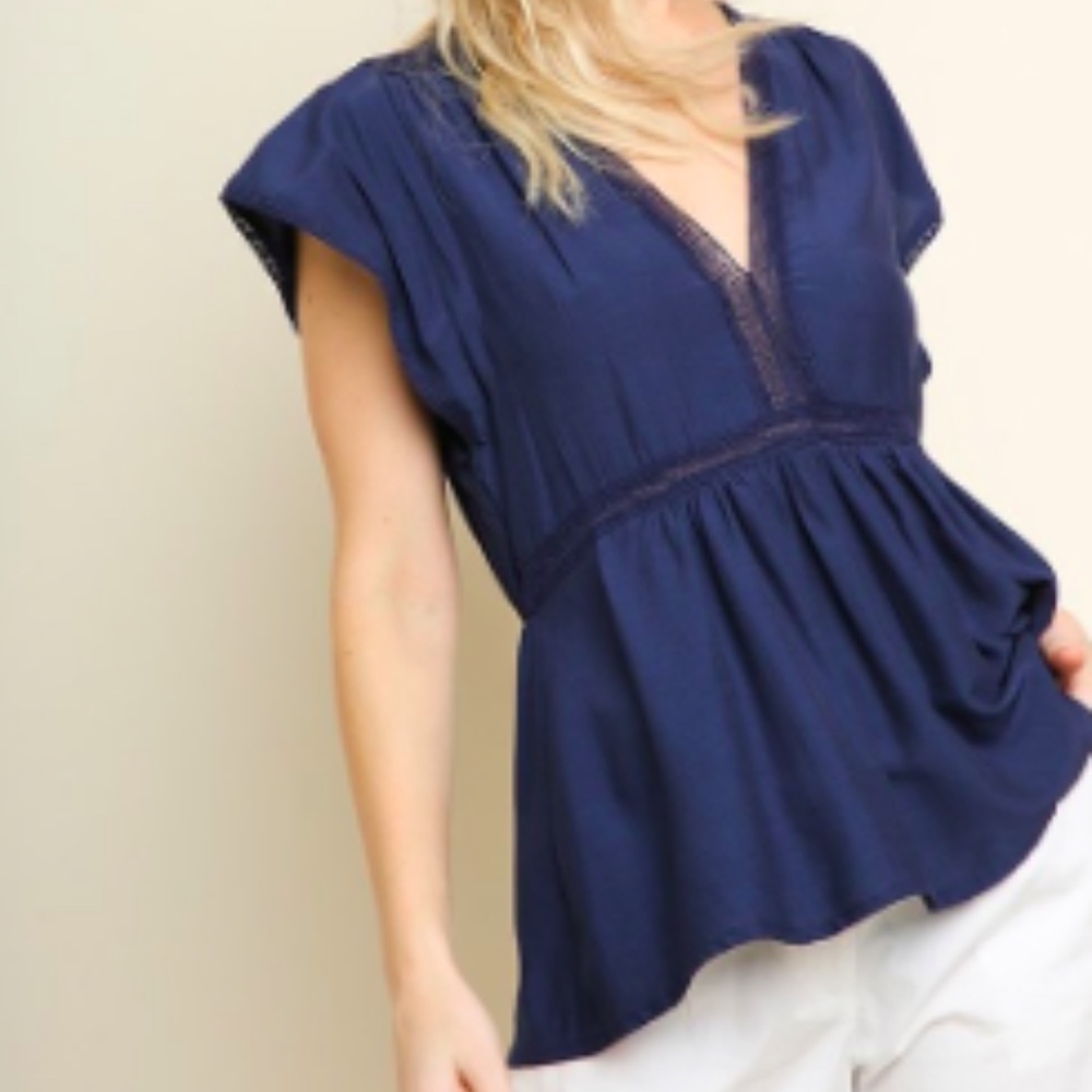 Navy V-Neck Babydoll Top